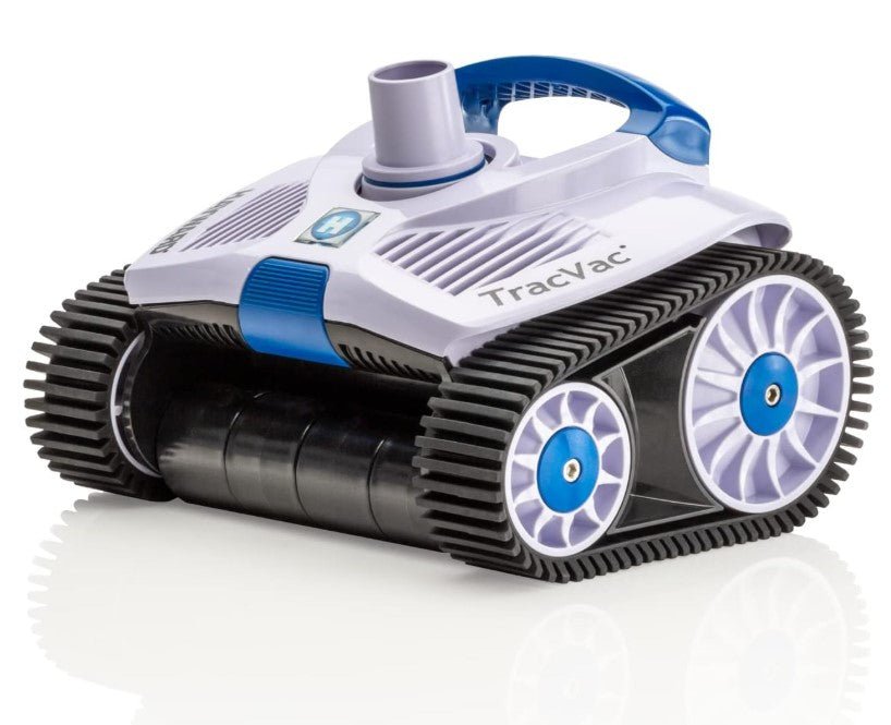 Hayward TracVac automatic suction pool cleaner with rugged wheels and compact design for in-ground pool cleaning, shown on white background.